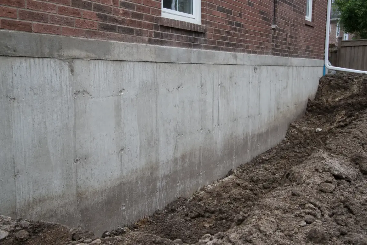 Exposed exterior foundation wall