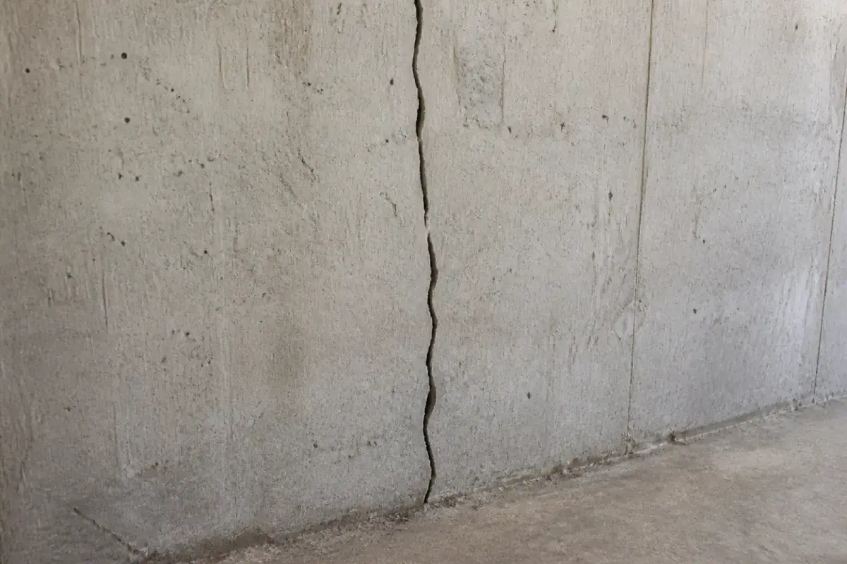 Close view of a foundation crack in concrete